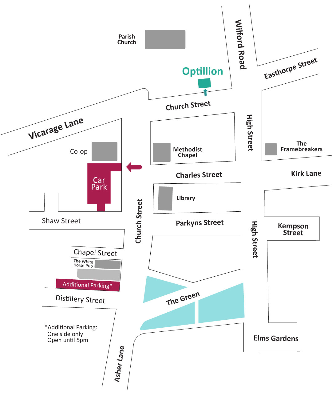 Ruddington street map showing location of Optillions offices